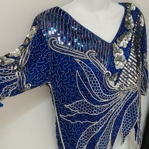 Vintage SIlk Beaded Sequin Blouse Top